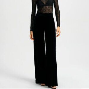 ANN TAYLOR THE PERFECT WIDE LEG PANT IN DRAPEY VELVET BLACK TROUSER $129 6